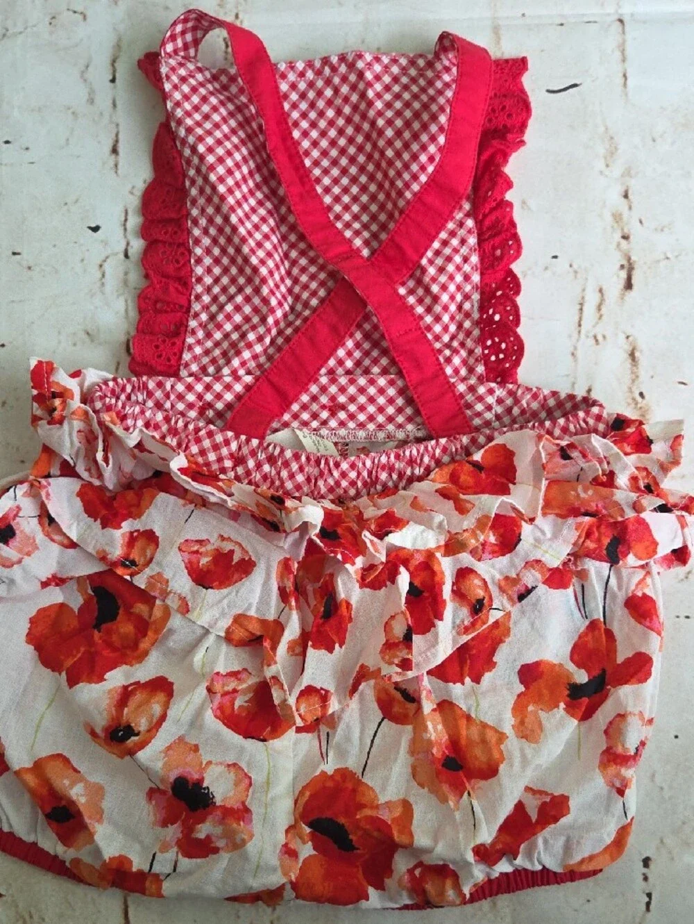 Red Floral Baby Romper with Eyelet Trim